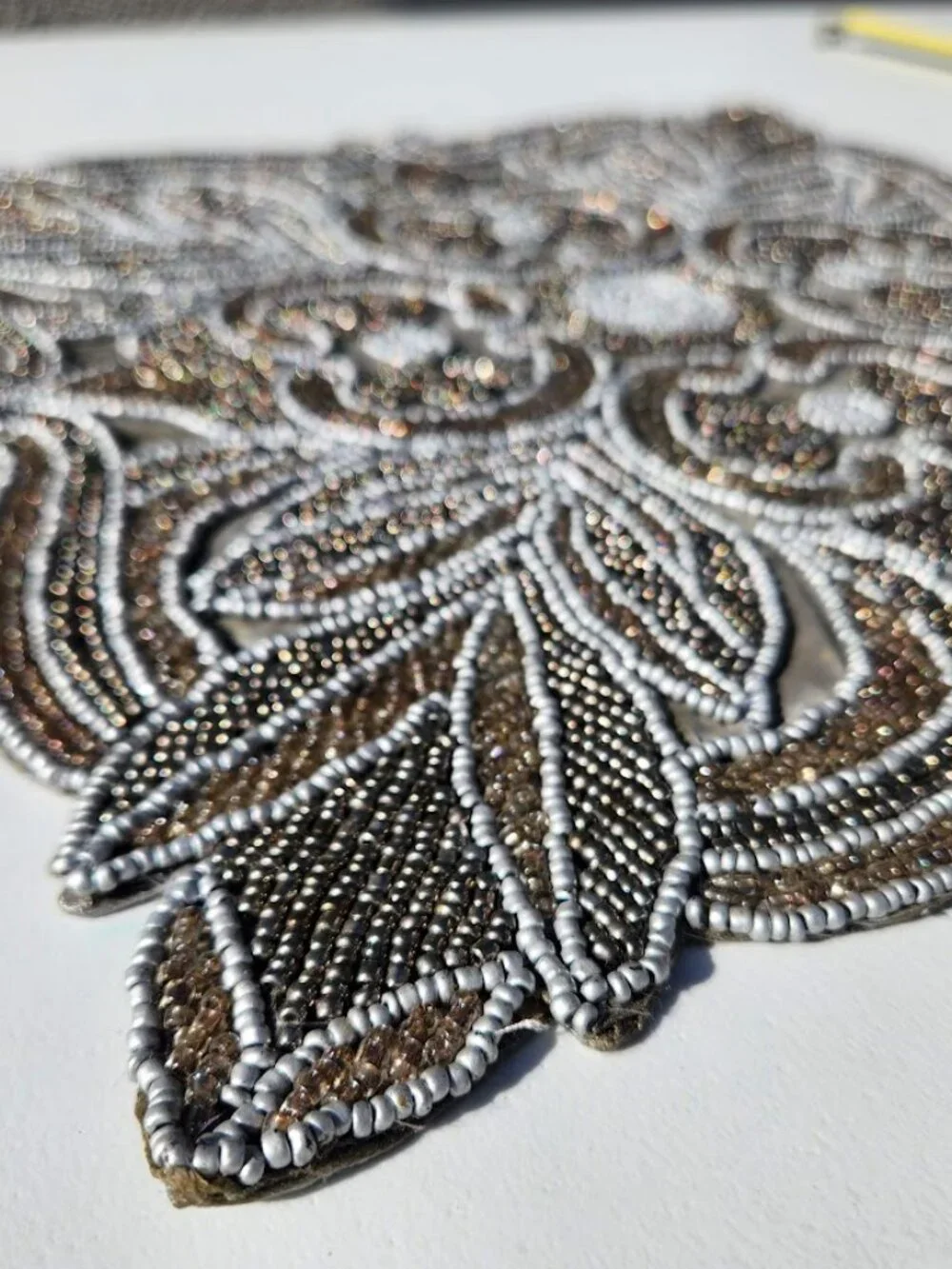 Embroidered Beaded Square Placemat Table Setting Holiday Christmas Decor Silver